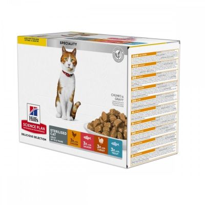 Hill's Science Plan Cat Adult Sterilised Chicken, Fish, Trout & Turkey 12x85 g