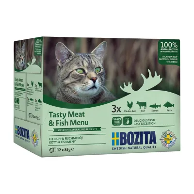 Bozita liha- & kalalajitelma hyytelössä 12 x 85 g, kuva 1 / 1