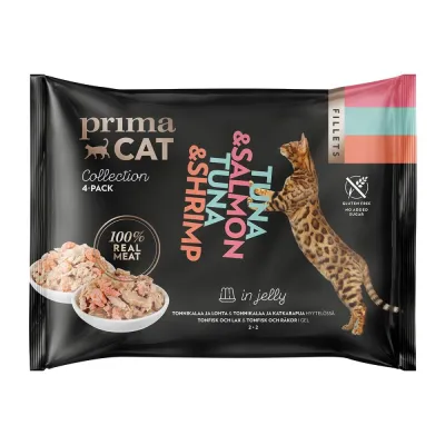 PrimaCat Tonnikala & Katkarapu / Lohi hyytelössä (4x50 g)
