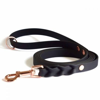 BioThane-hihna Tyylivoitto Braid, musta/ruusukulta (16mm x 200cm)