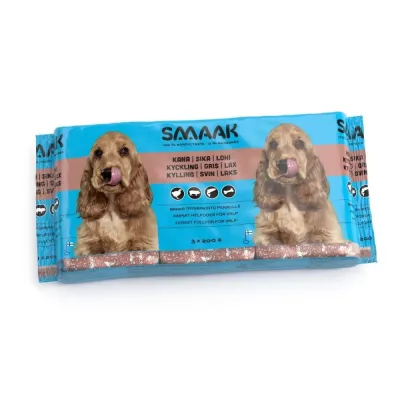 SMAAK raakaruoka pennulle kana, sika & lohi 3 x 200 g (3 x 200 g), kuva 1 / 1