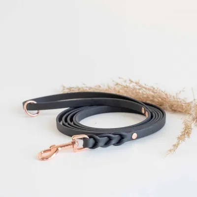 BioThane-hihna Tyylivoitto Braid, musta/ruusukulta (9mm x 200cm), kuva 1 / 1