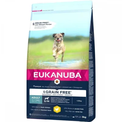 Eukanuba Grain Free Adult Small & Medium Breed Chicken (3 kg), kuva 1 / 1