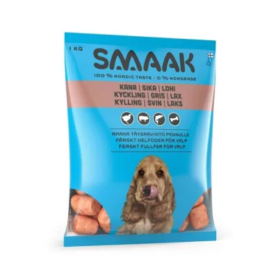 SMAAK raakaruoka pennulle kana, sika & lohi 1kg, kuva 1 / 1