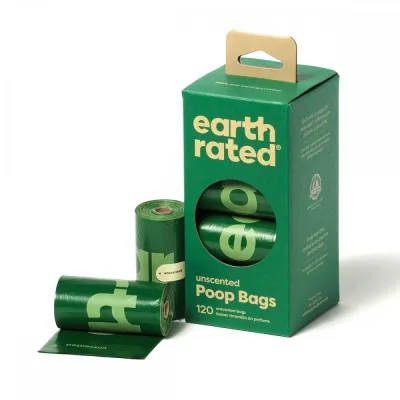 Koirankakkapussit Earth Rated PCR-muovia, hajusteeton (120 bags)