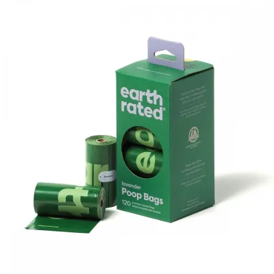 Koiran kakkapussit Earth Rated PCR-muovia, laventeli (120 bags)