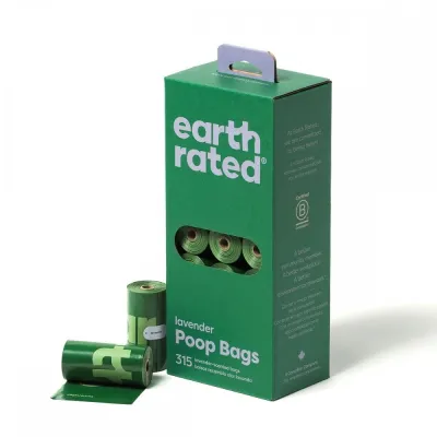 Koiran kakkapussit Earth Rated PCR-muovia, laventeli (315 bags)