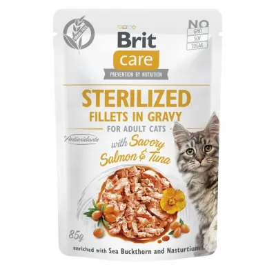 Brit Care Cat Sterilized lohi & tonnikala kastikkeessa 85 g, kuva 1 / 1