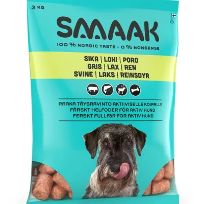 SMAAK raaka täysravinto aktiiviselle koiralle, possu, lohi, poro 3 kg, kuva 1 / 1