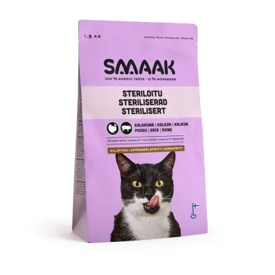 SMAAK viljaton steriloidun kissan ruoka, kalkkuna-possu (1,5 kg), kuva 1 / 1
