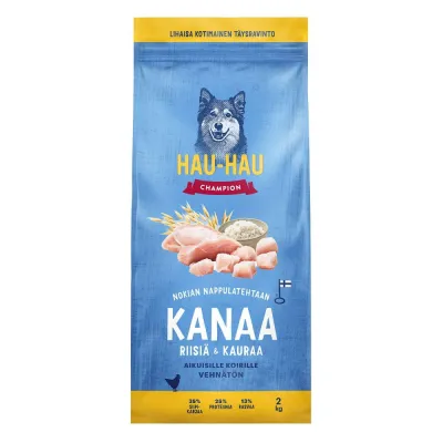 Hau-Hau Champion Kana, riisi ja kaura suurille koirille (2 kg), kuva 1 / 1