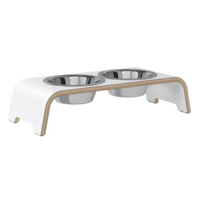 dogBar® Classic korotettu ruokakuppiteline - Valkoinen, S-large / Ruostumaton teräs, kuva 1 / 1