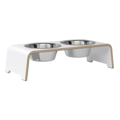 dogBar® Classic korotettu ruokakuppiteline - Valkoinen, M-small / Ruostumaton teräs, kuva 1 / 1