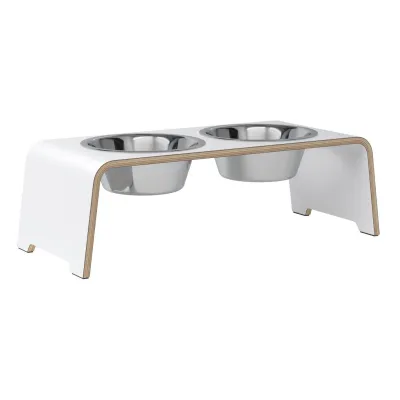dogBar® Classic korotettu ruokakuppiteline - Valkoinen, M / Ruostumaton teräs, kuva 1 / 1