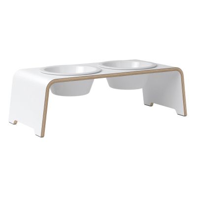 dogBar® Classic korotettu ruokakuppiteline - Valkoinen, M / Posliini