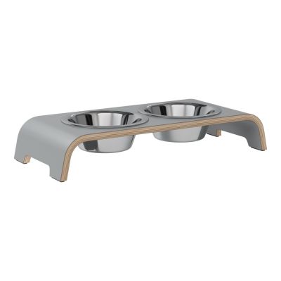 dogBar® Classic korotettu ruokakuppiteline - Harmaa, S / Ruostumaton teräs