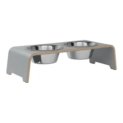 dogBar® Classic korotettu ruokakuppiteline - Harmaa, M-small / Ruostumaton teräs, kuva 1 / 1