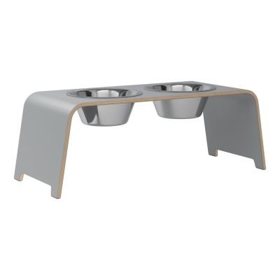 dogBar® Classic korotettu ruokakuppiteline - Harmaa, L / Ruostumaton teräs