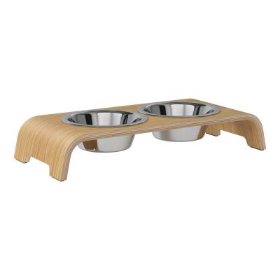 dogBar® Classic korotettu ruokakuppiteline - Vaalea tammi, S / Ruostumaton teräs