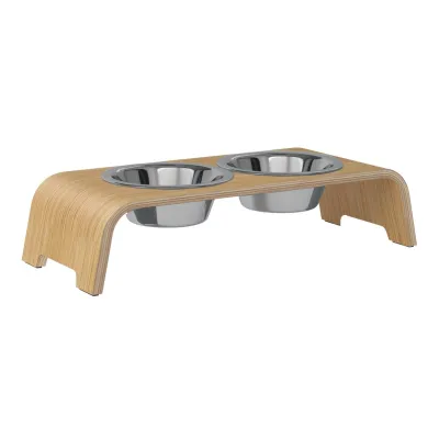 dogBar® Classic korotettu ruokakuppiteline - Vaalea tammi, S-large / Ruostumaton teräs, kuva 1 / 1