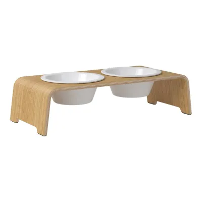 dogBar® Classic korotettu ruokakuppiteline - Vaalea tammi, M-small / Posliini, kuva 1 / 1