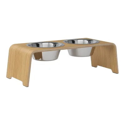 dogBar® Classic korotettu ruokakuppiteline - Vaalea tammi, M / Ruostumaton teräs, kuva 1 / 1