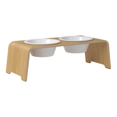 dogBar® Classic korotettu ruokakuppiteline - Vaalea tammi, M / Posliini, kuva 1 / 1
