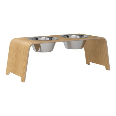 dogBar® Classic korotettu ruokakuppiteline - Vaalea tammi, L / Ruostumaton teräs