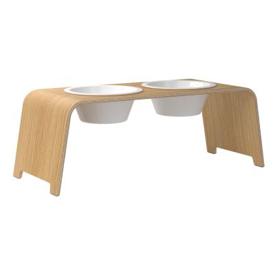 dogBar® Classic korotettu ruokakuppiteline - Vaalea tammi, L / Posliini