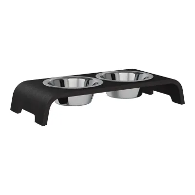 dogBar® Classic korotettu ruokakuppiteline - Tumma tammi, S / Ruostumaton teräs, kuva 1 / 1