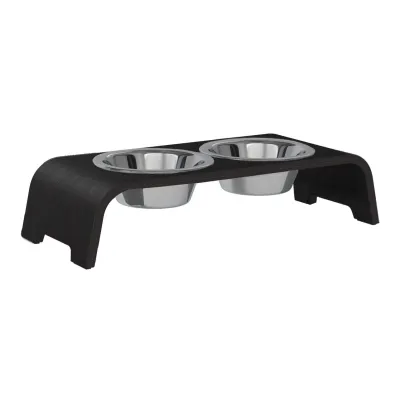 dogBar® Classic korotettu ruokakuppiteline - Tumma tammi, S-large / Ruostumaton teräs, kuva 1 / 1