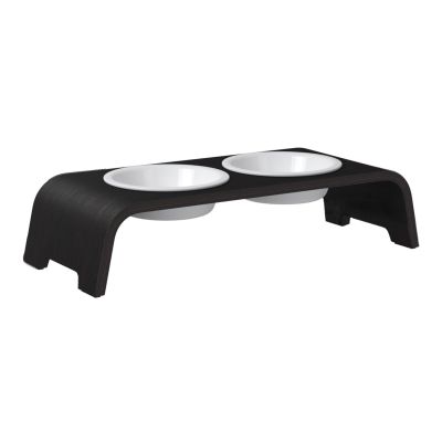 dogBar® Classic korotettu ruokakuppiteline - Tumma tammi, S-large / Posliini