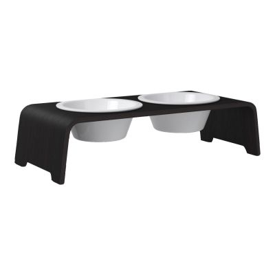 dogBar® Classic korotettu ruokakuppiteline - Tumma tammi, M-small / Posliini