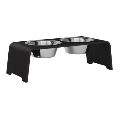 dogBar® Classic korotettu ruokakuppiteline - Tumma tammi, M / Ruostumaton teräs, kuva 1 / 1
