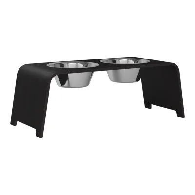 dogBar® Classic korotettu ruokakuppiteline - Tumma tammi, L / Ruostumaton teräs, kuva 1 / 1