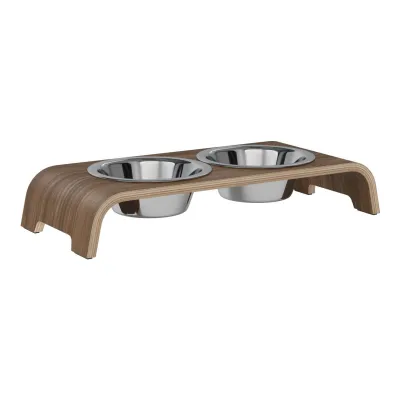 dogBar® Classic korotettu ruokakuppiteline - Pähkinä, S / Ruostumaton teräs, kuva 1 / 1