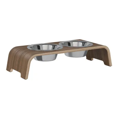 dogBar® Classic korotettu ruokakuppiteline - Pähkinä, S-large / Ruostumaton teräs, kuva 1 / 1