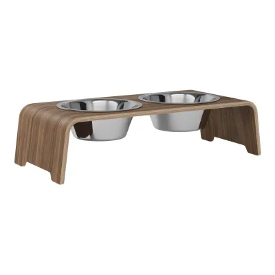 dogBar® Classic korotettu ruokakuppiteline - Pähkinä, M-small / Ruostumaton teräs, kuva 1 / 1