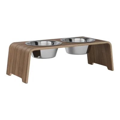 dogBar® Classic korotettu ruokakuppiteline - Pähkinä, M / Ruostumaton teräs, kuva 1 / 1