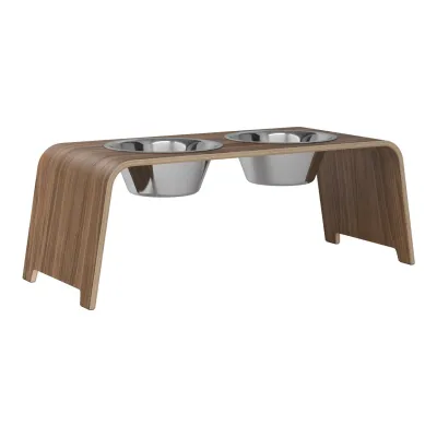 dogBar® Classic korotettu ruokakuppiteline - Pähkinä, L / Ruostumaton teräs, kuva 1 / 1