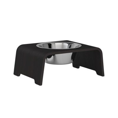 dogBar® Single korotettu ruokakuppi - Tumma tammi, M-small / Ruostumaton teräs