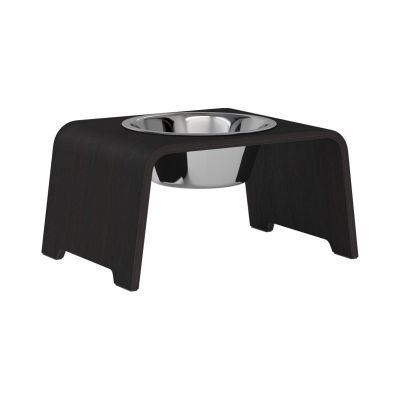 dogBar® Single korotettu ruokakuppi - Tumma tammi, M / Ruostumaton teräs