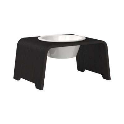dogBar® Single korotettu ruokakuppi - Tumma tammi, M / Posliini