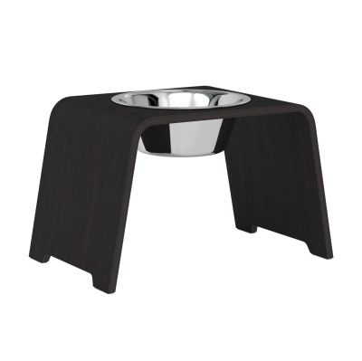 dogBar® Single korotettu ruokakuppi - Tumma tammi, M-large / Ruostumaton teräs