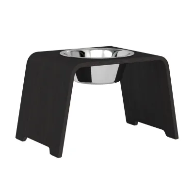 dogBar® Single korotettu ruokakuppi - Tumma tammi, M-large / Ruostumaton teräs, kuva 1 / 1
