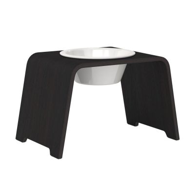 dogBar® Single korotettu ruokakuppi - Tumma tammi, M-large / Posliini