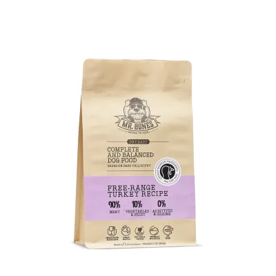 Mr.Bones Dry BARF kalkkuna – viljaton täysravinto koirille, 1 kg