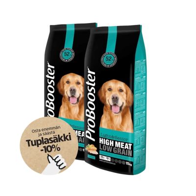 Tuplasäkkitarjous 2x15kg ProBooster Adult Light & Senior Chicken