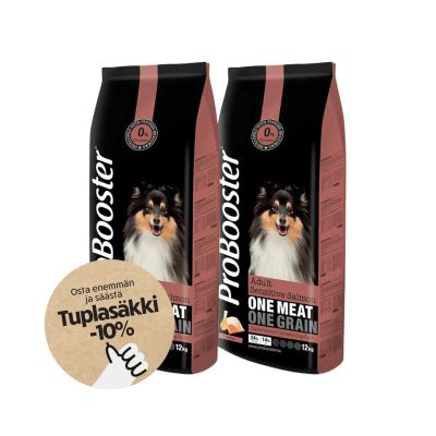 Tuplasäkkitarjous 2x12kg ProBooster Adult Sensitive Salmon