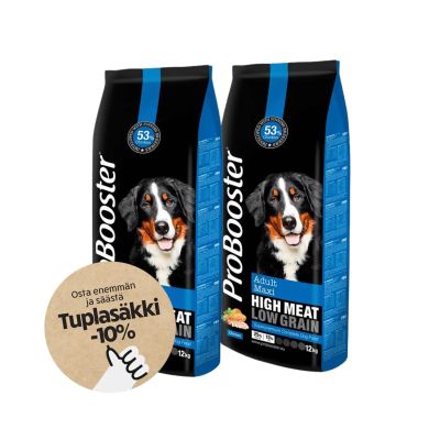 Tuplasäkkitarjous 2x12kg ProBooster Adult Maxi Chicken